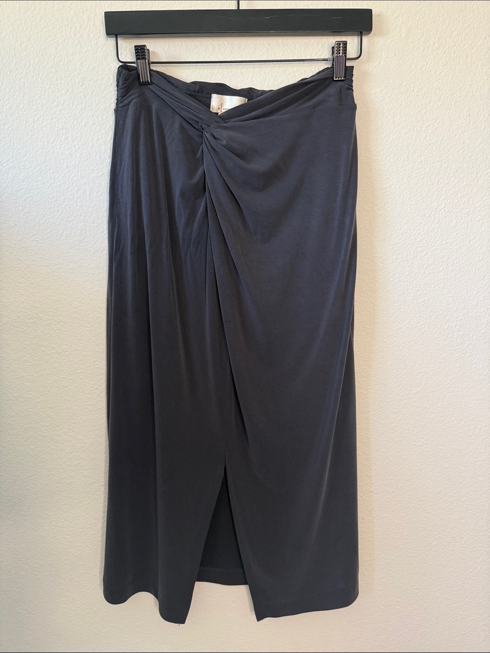 Anthropologie Charcoal Twist-Front Midi Skirt